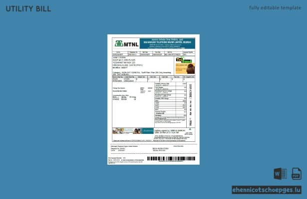 Beispiel einer Versorgungsrechnung der India Mahanagar Telephone Nigam Limited (MTAN) – Vorschau